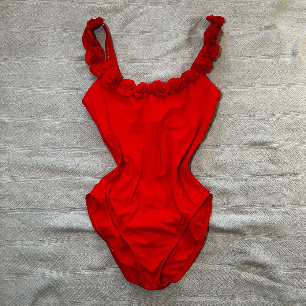 Elegant Red Floral Women's One-Piece Swimsuit